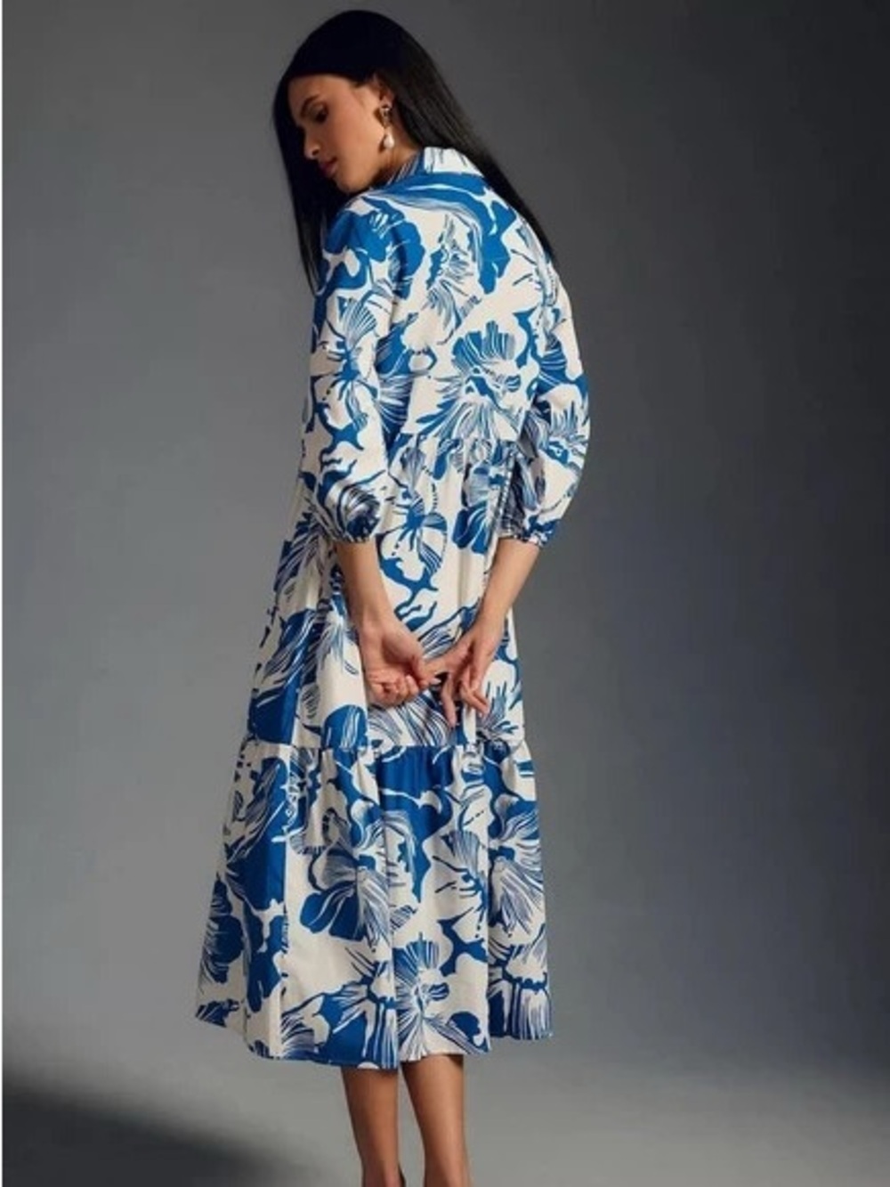 Anthropologie Blue and White Floral Button-Front Maxi Dress - Picture 2 of 3